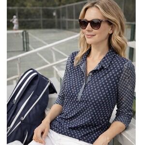 Grethen Scott Navy Diamond Womens Top Size Large